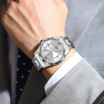 ست ساعت مچی عقربه‌ای زنانه و مردانه مدل کوارتز کلاسیک دی دیت بند استیل طرح تراش الماسی کد c2.6